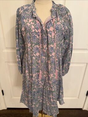 Preppy Girl Monkees Pink Floral Long-Sleeve Tie-Front Dress
